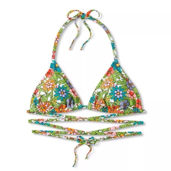 Wild Fable Multicolor Floral Strappy Wrap Triangle Bikini Swim Top - Picture 2 of 7
